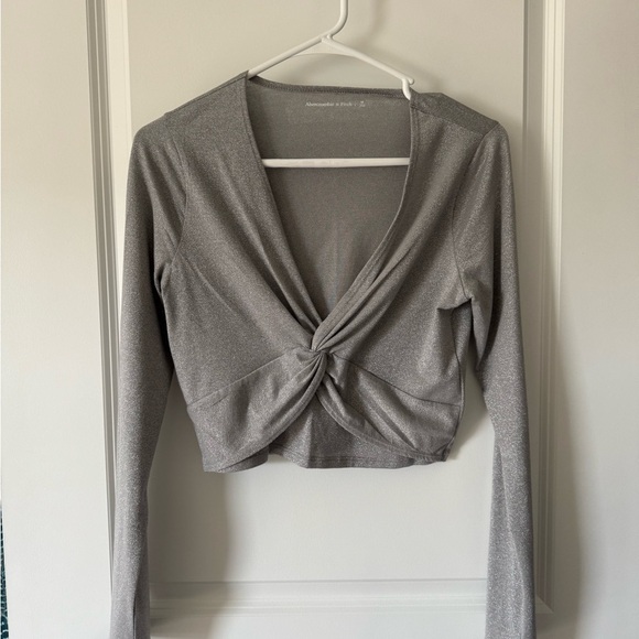 Abercrombie & Fitch Tops - Gray Sparkle long Sleeve Twist Front Top